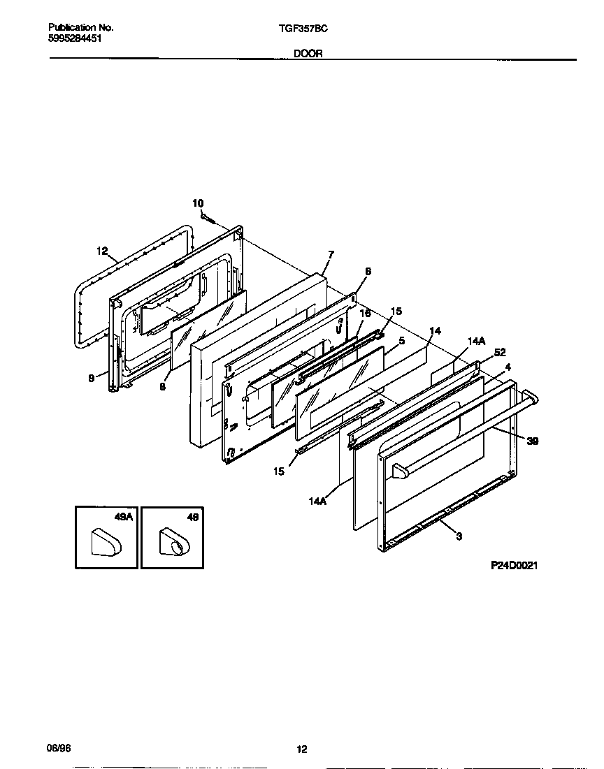 Tappan TGF357BCWC door diagram