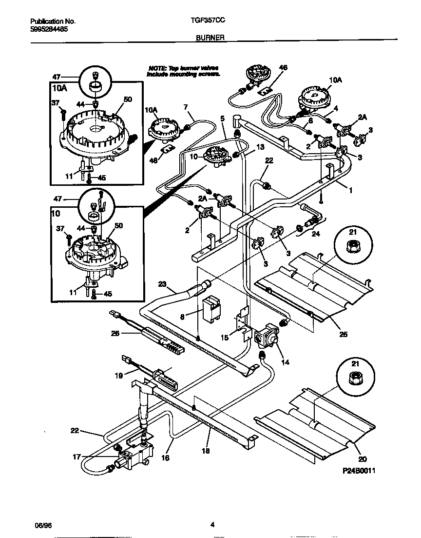 Tappan TGF357CCTD burner diagram