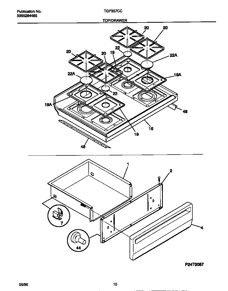 Tappan TGF357CCTD top/drawer diagram