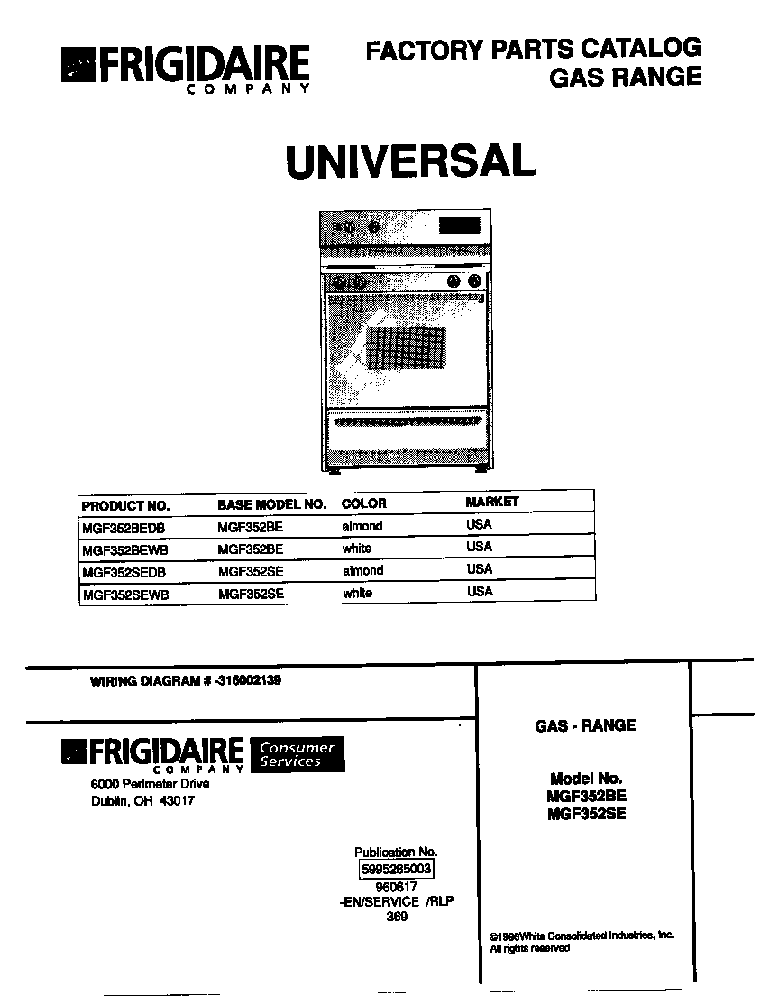 Universal/Multiflex (Frigidaire) MGF352BEDB cover diagram