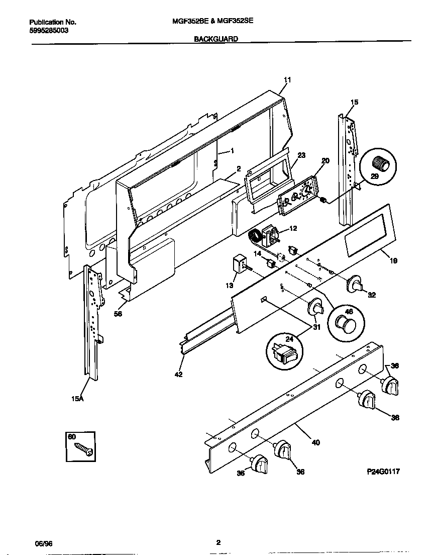 Universal/Multiflex (Frigidaire) MGF352BEDB backguard diagram