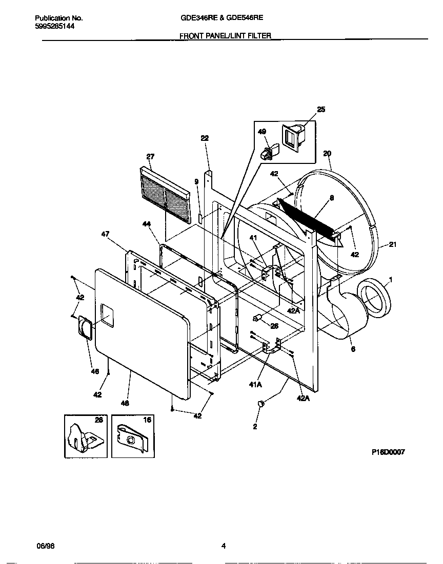 Gibson GDE546RES0 front panel/lint filter diagram