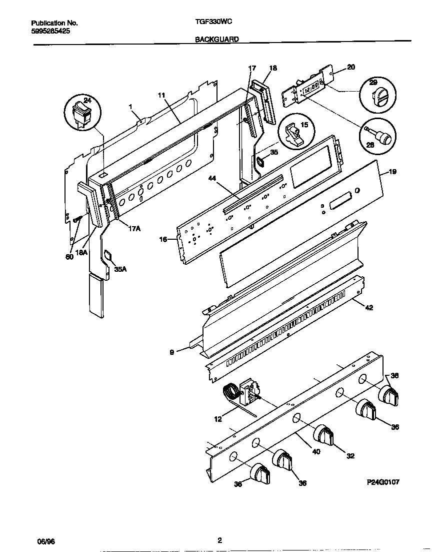 Tappan TGF330WCWC backguard diagram