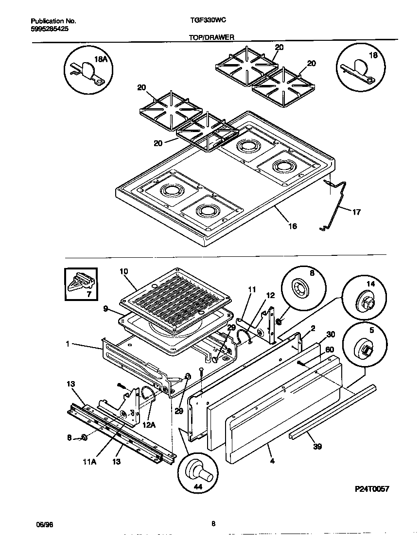 Tappan TGF330WCWC top/drawer diagram