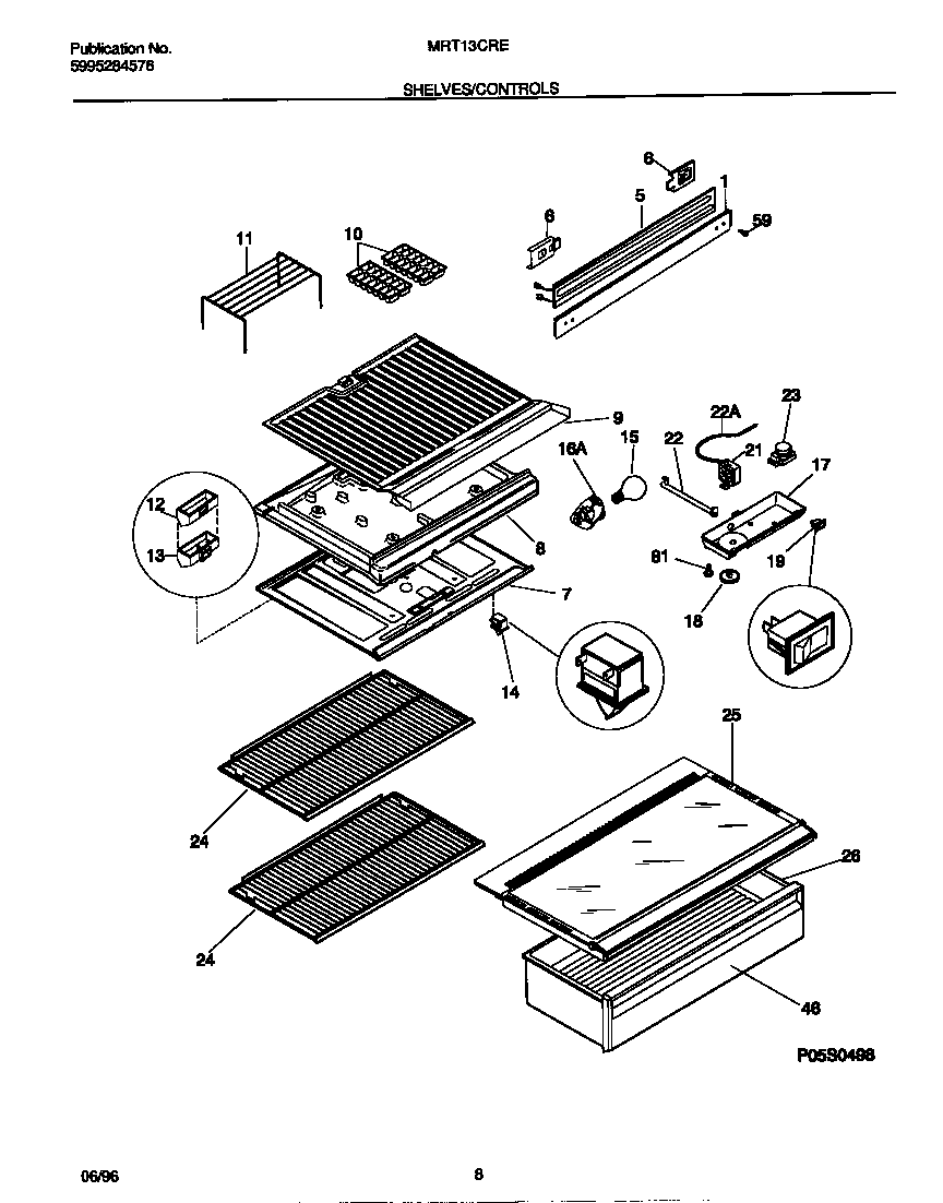 Universal/Multiflex (Frigidaire) MRT13CREW0 shelves/controls diagram