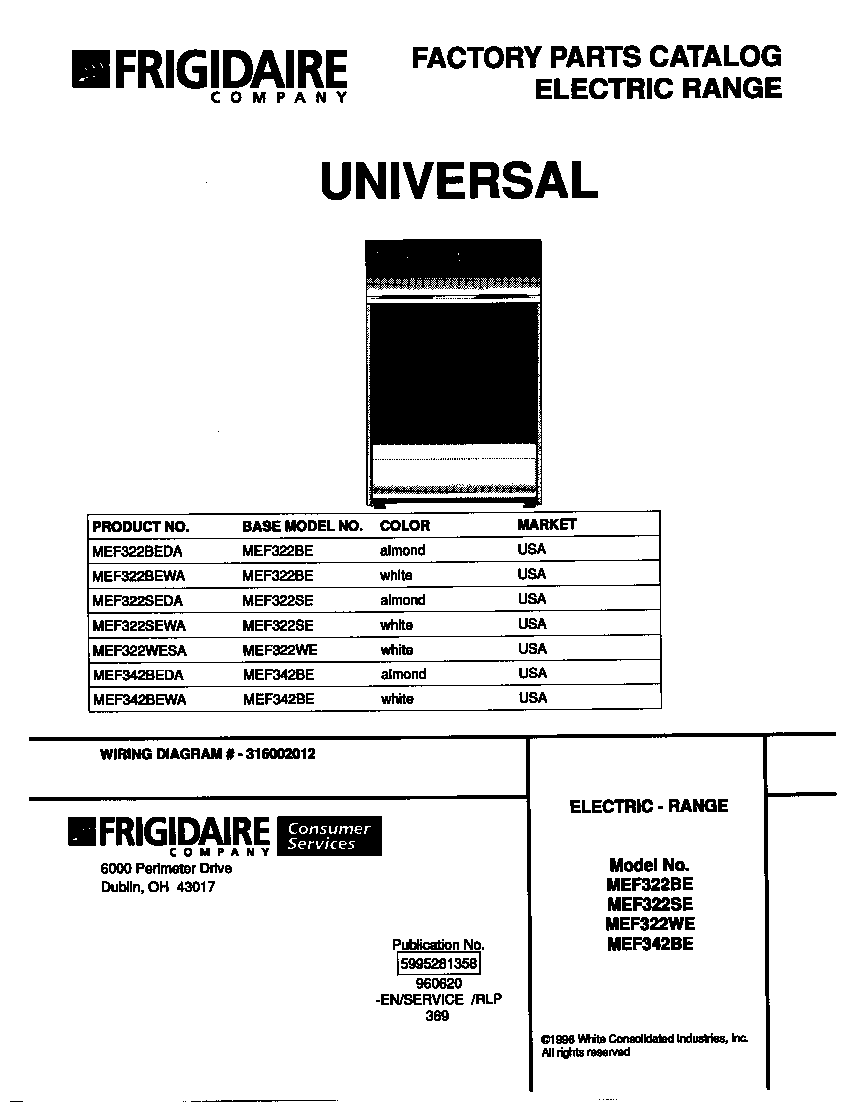 Universal/Multiflex (Frigidaire) MEF322SEDA cover diagram
