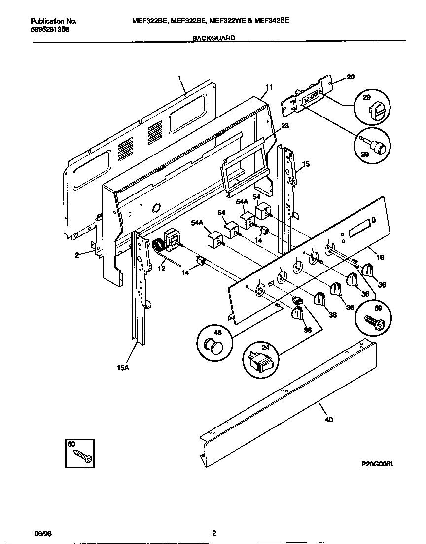 Universal/Multiflex (Frigidaire) MEF322SEDA backguard diagram