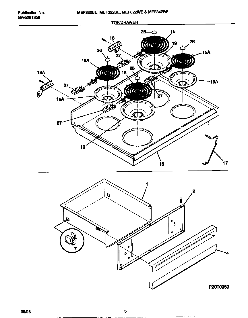 Universal/Multiflex (Frigidaire) MEF342BEWA top/drawer diagram