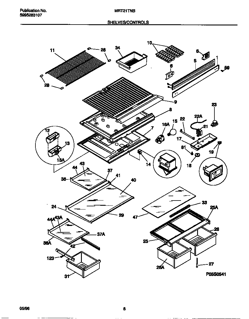Universal/Multiflex (Frigidaire) MRT21TNBW4 shelves/controls diagram