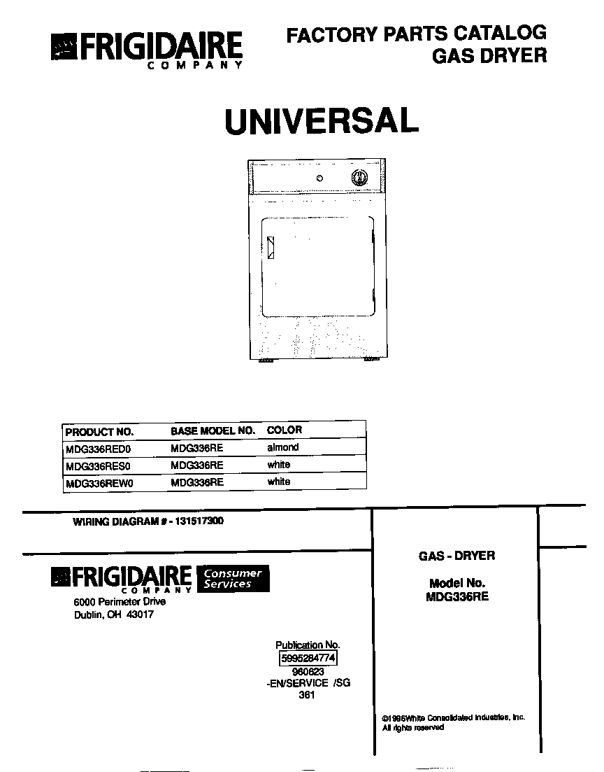 Universal/Multiflex (Frigidaire) MDG336REW0 cover diagram