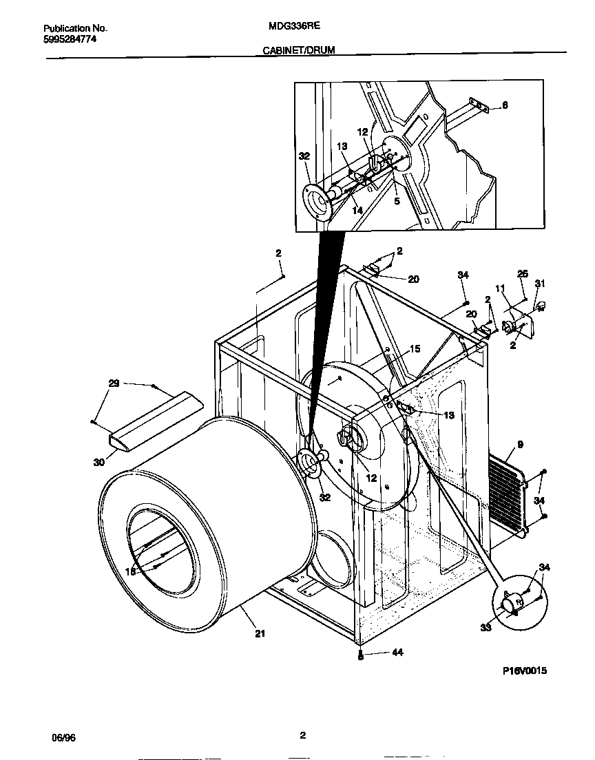 Universal/Multiflex (Frigidaire) MDG336REW0 cabinet/drum diagram