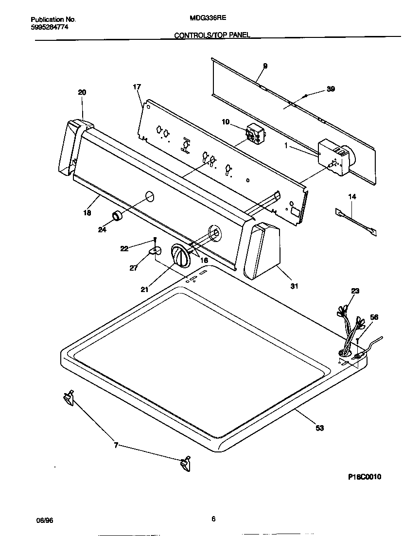Universal/Multiflex (Frigidaire) MDG336REW0 controls/top panel diagram