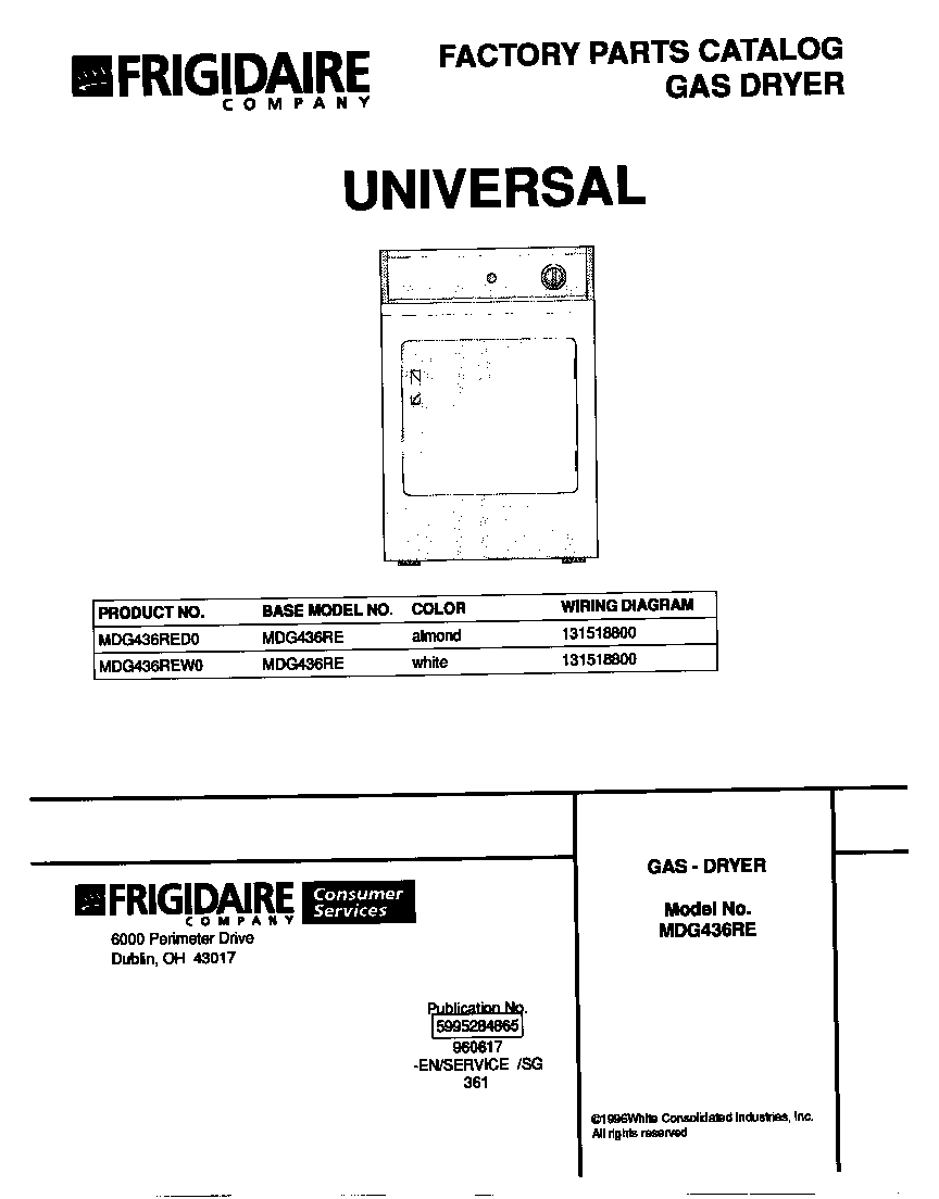 Universal/Multiflex (Frigidaire) MDG436REW0 cover diagram
