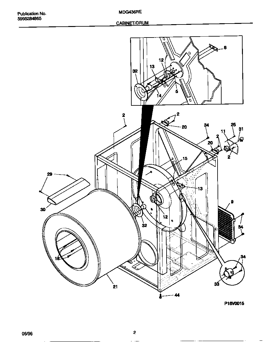 Universal/Multiflex (Frigidaire) MDG436REW0 cabinet/drum diagram