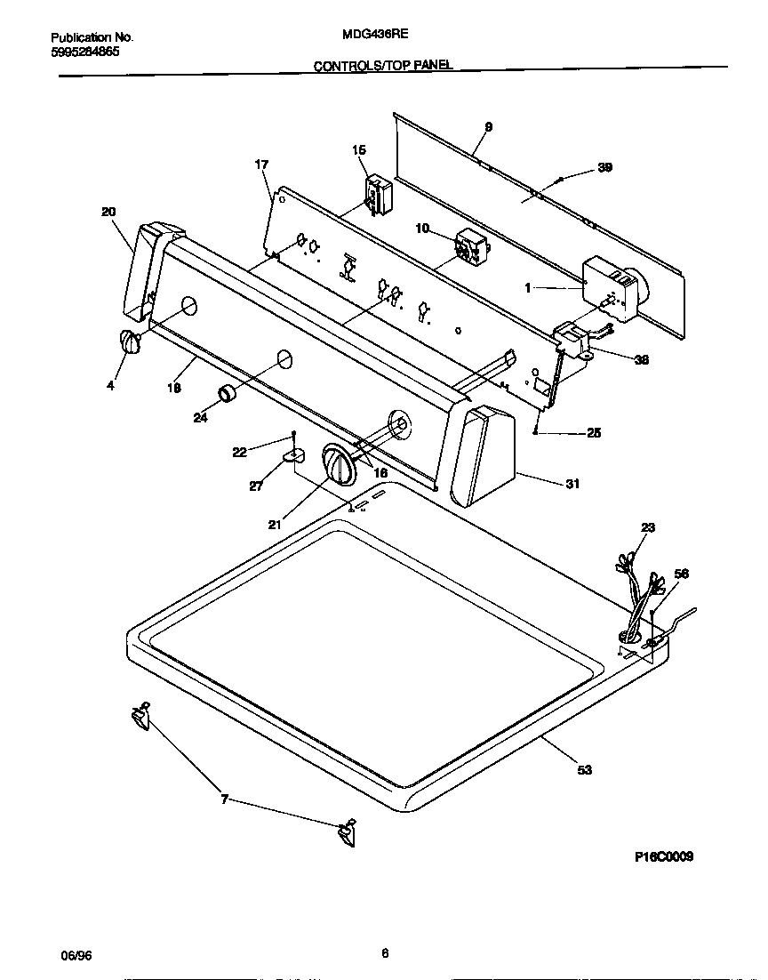 Universal/Multiflex (Frigidaire) MDG436REW0 controls/top panel diagram