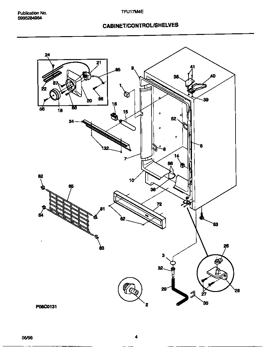 Tappan TFU17M4EW0 cabinet/controls/shelves diagram