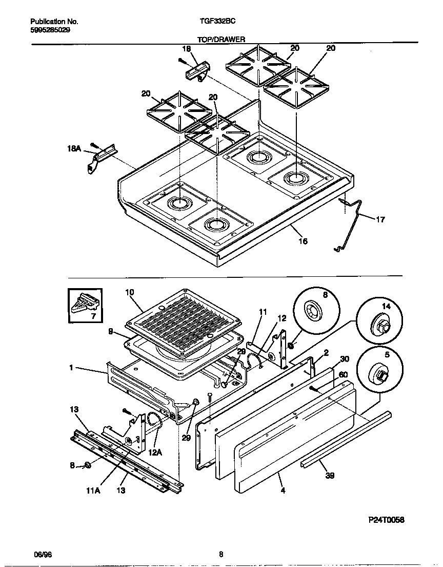 Tappan TGF332BCDC top/drawer diagram