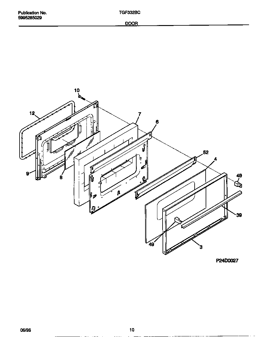 Tappan TGF332BCDC door diagram