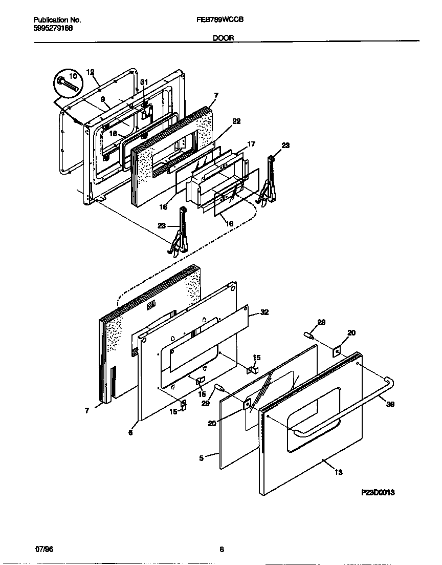 Frigidaire FEB789WCCB door diagram