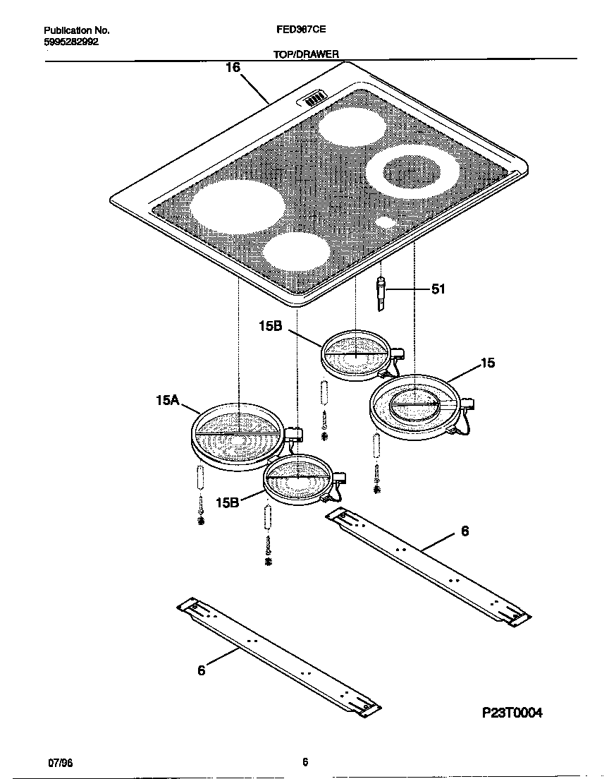 Frigidaire FED367CETA top/drawer diagram