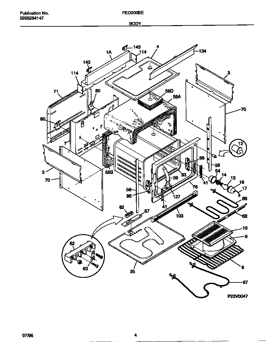 Frigidaire FED300BEBA body diagram