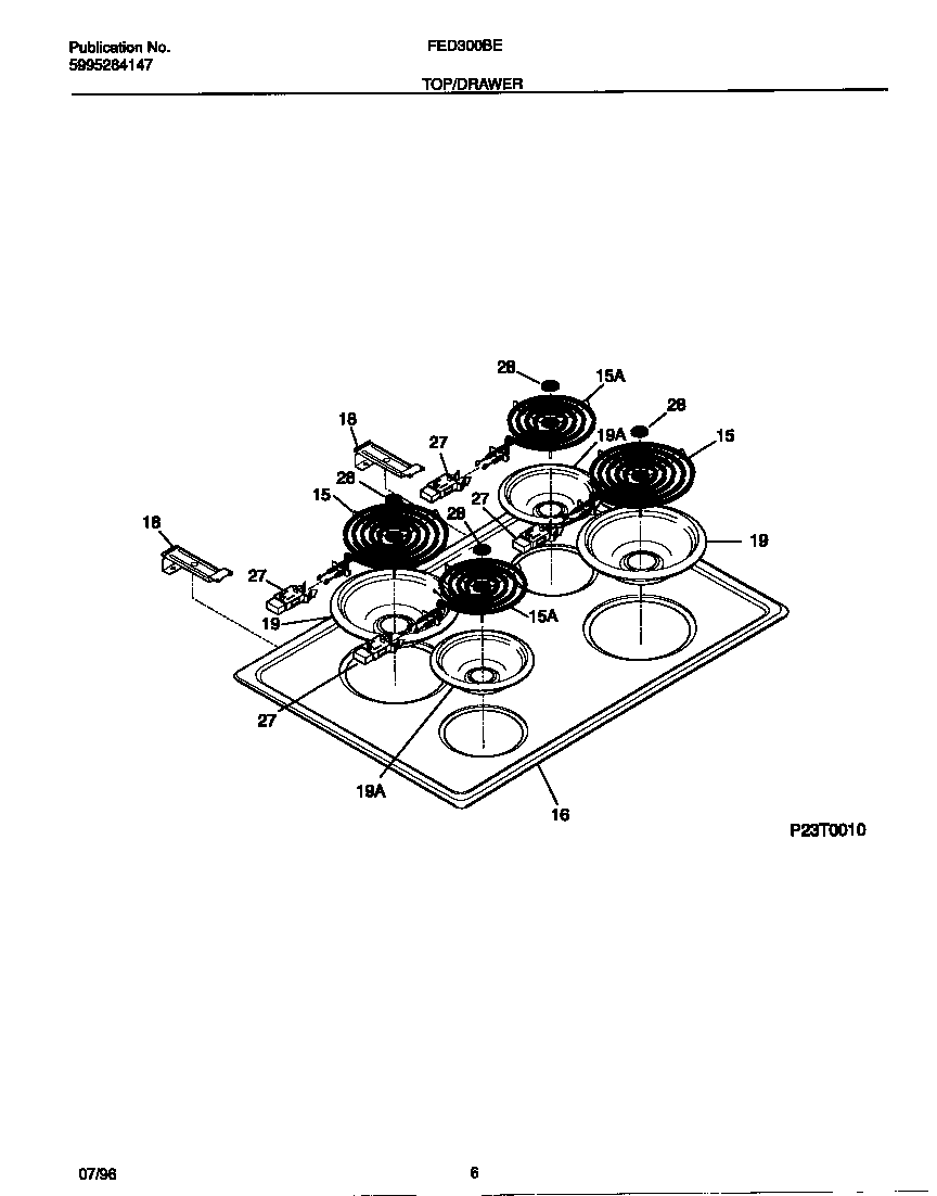 Frigidaire FED300BEBA top/drawer diagram