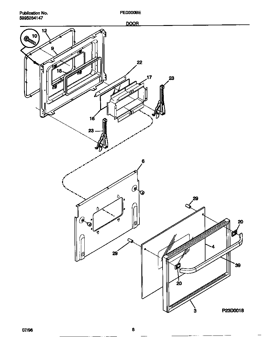 Frigidaire FED300BEBA door diagram