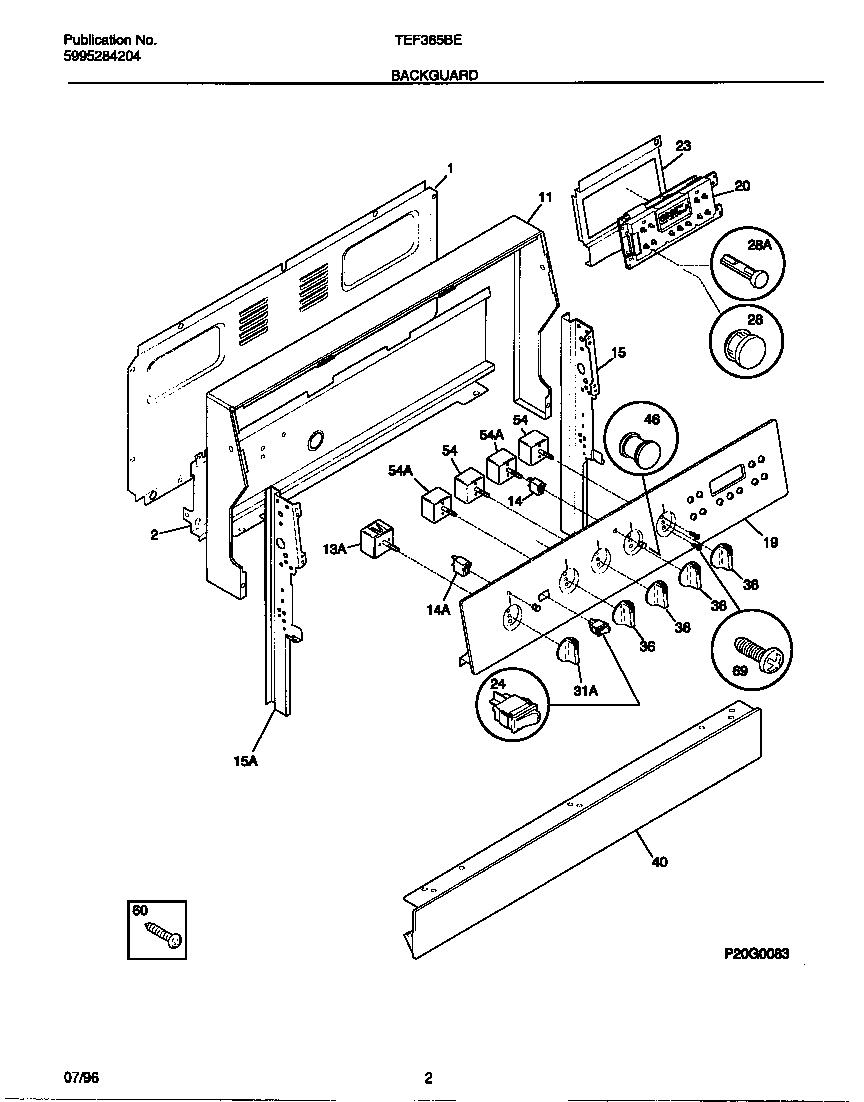 Tappan TEF365BEWA backguard diagram