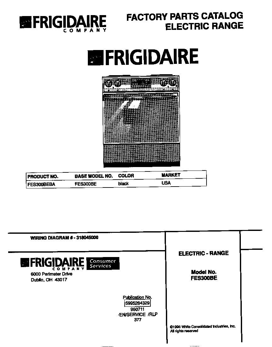 Frigidaire FES300BEBA cover diagram