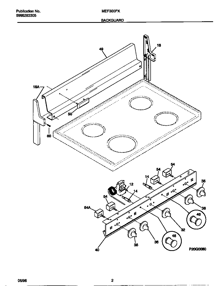 Universal/Multiflex (Frigidaire) MEF300PXWB backguard diagram
