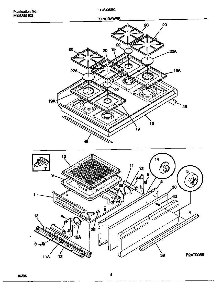 Tappan TGF335BCDC top/drawer diagram