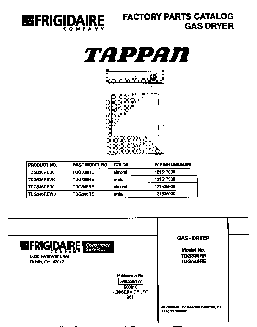 Tappan TDG336RED0 cover diagram