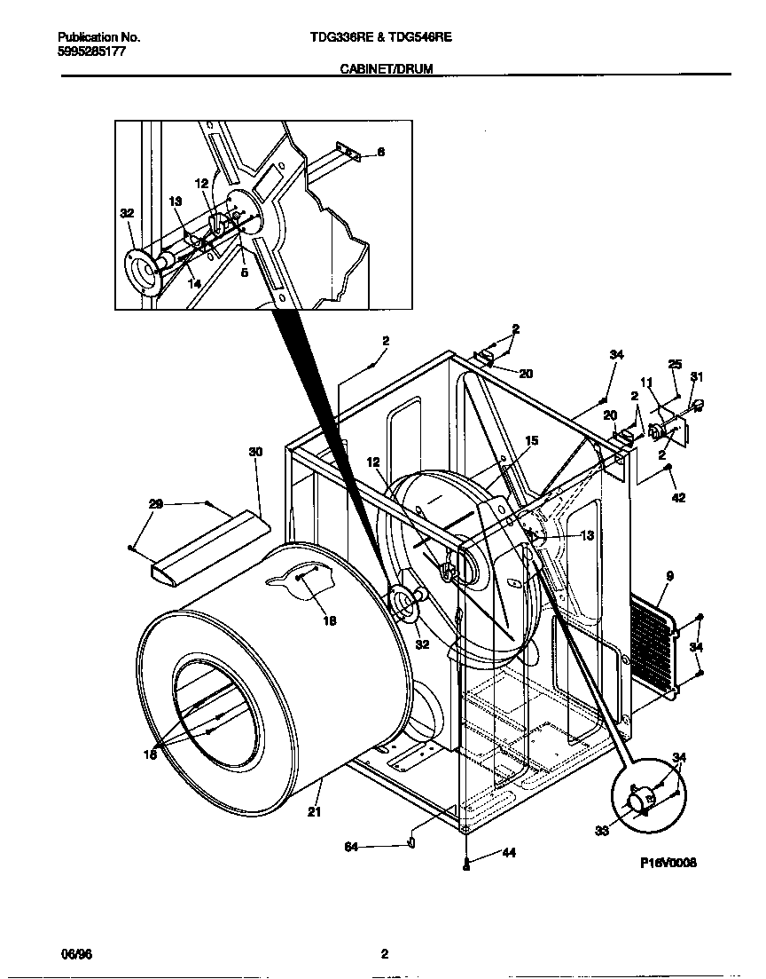 Tappan TDG336RED0 cabinet/drum diagram
