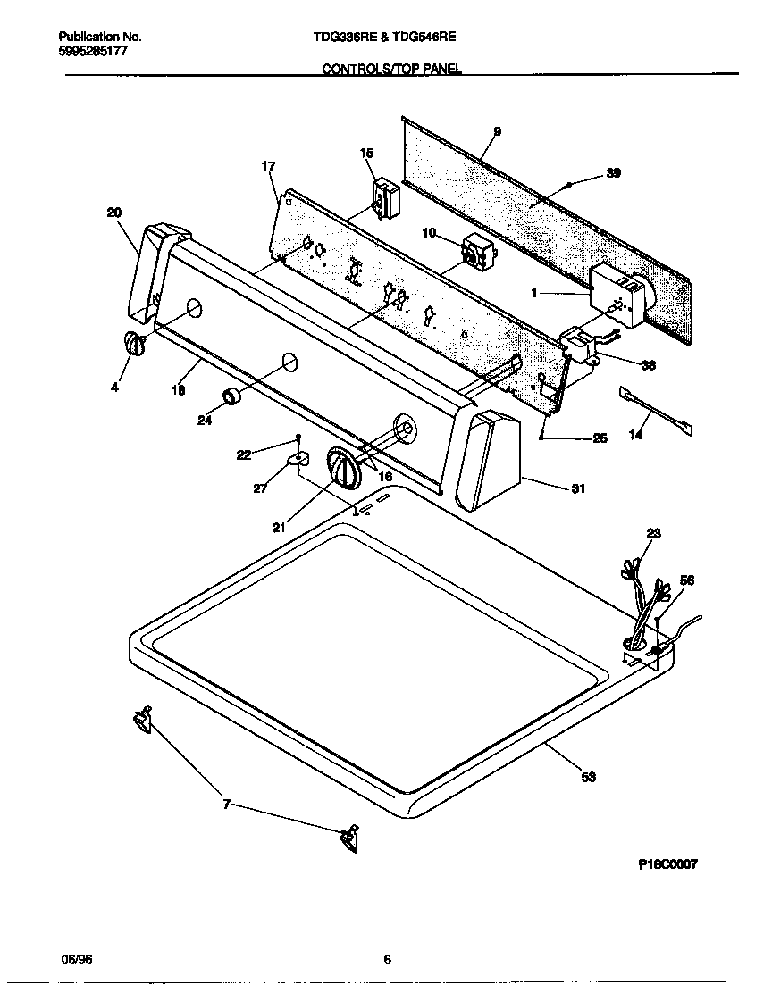 Tappan TDG336RED0 controls/top panel diagram