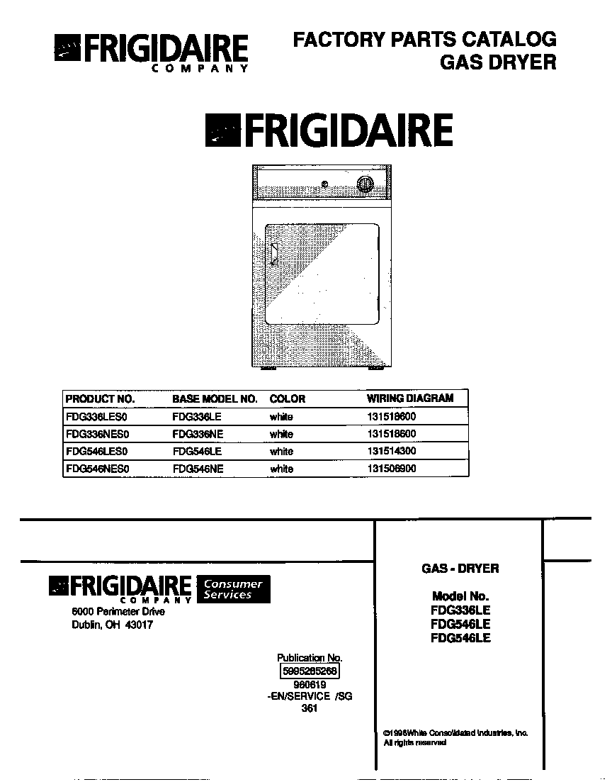 Frigidaire FDG546NES0 cover diagram