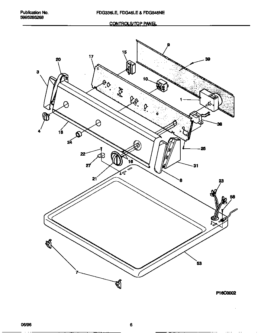 Frigidaire FDG546NES0 controls/top panel diagram