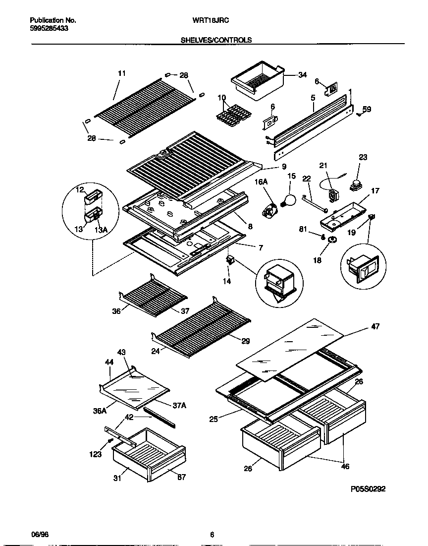 White-Westinghouse WRT18JRCD1 shelves/controls diagram