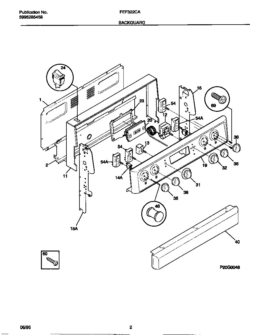 Frigidaire FEF322CASF backguard diagram
