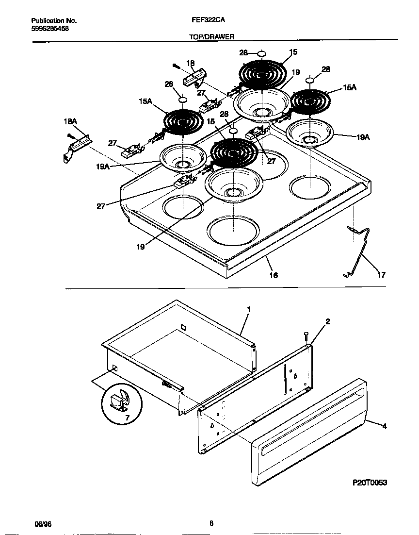 Frigidaire FEF322CASF top/drawer diagram