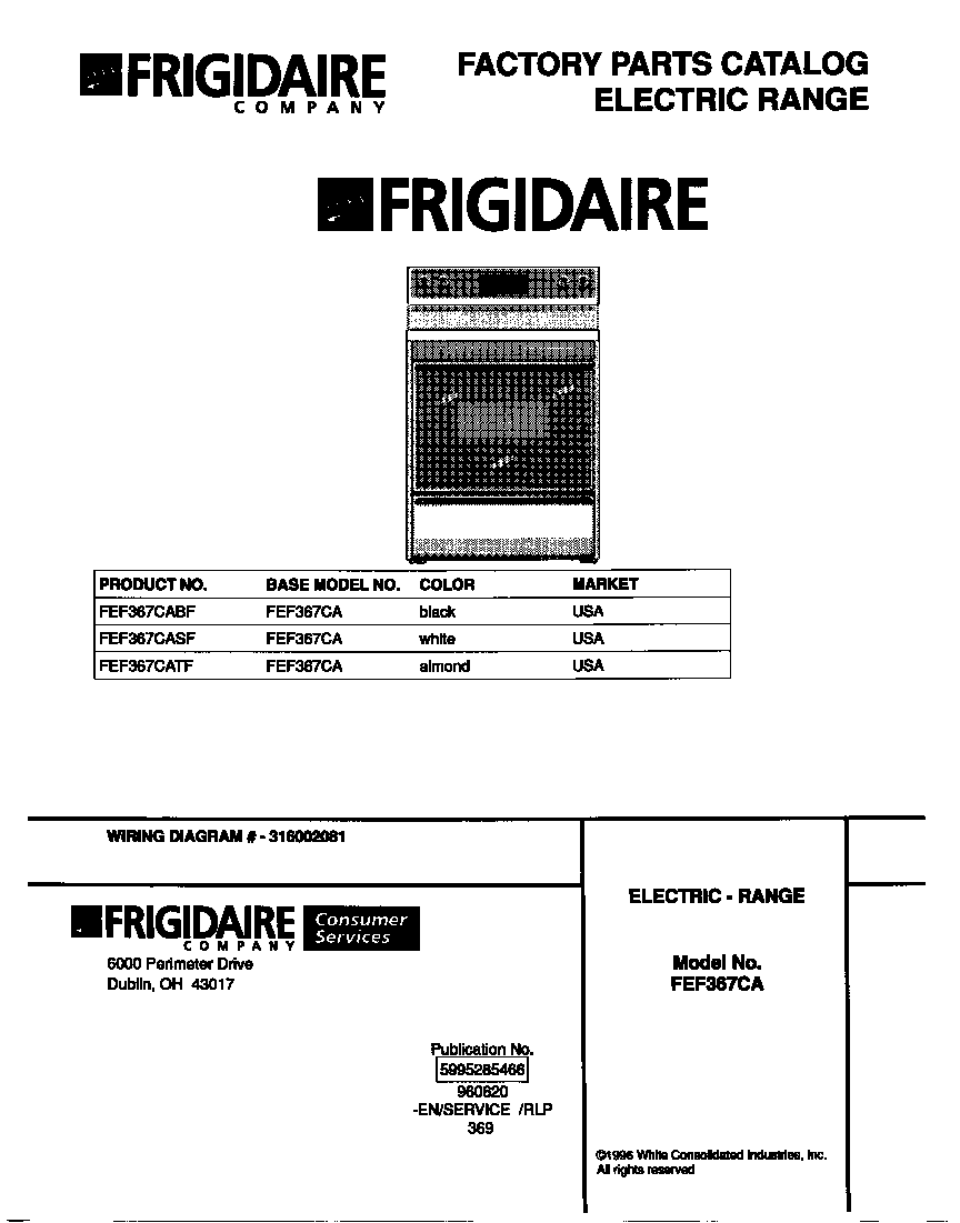 Frigidaire FEF367CASF cover diagram