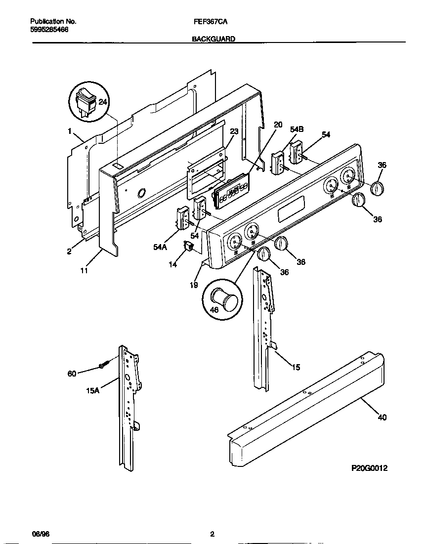 Frigidaire FEF367CASF backguard diagram