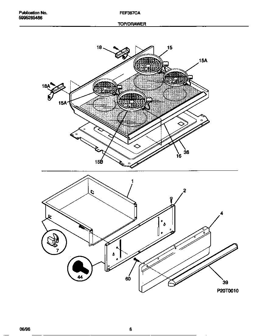 Frigidaire FEF367CASF top/drawer diagram