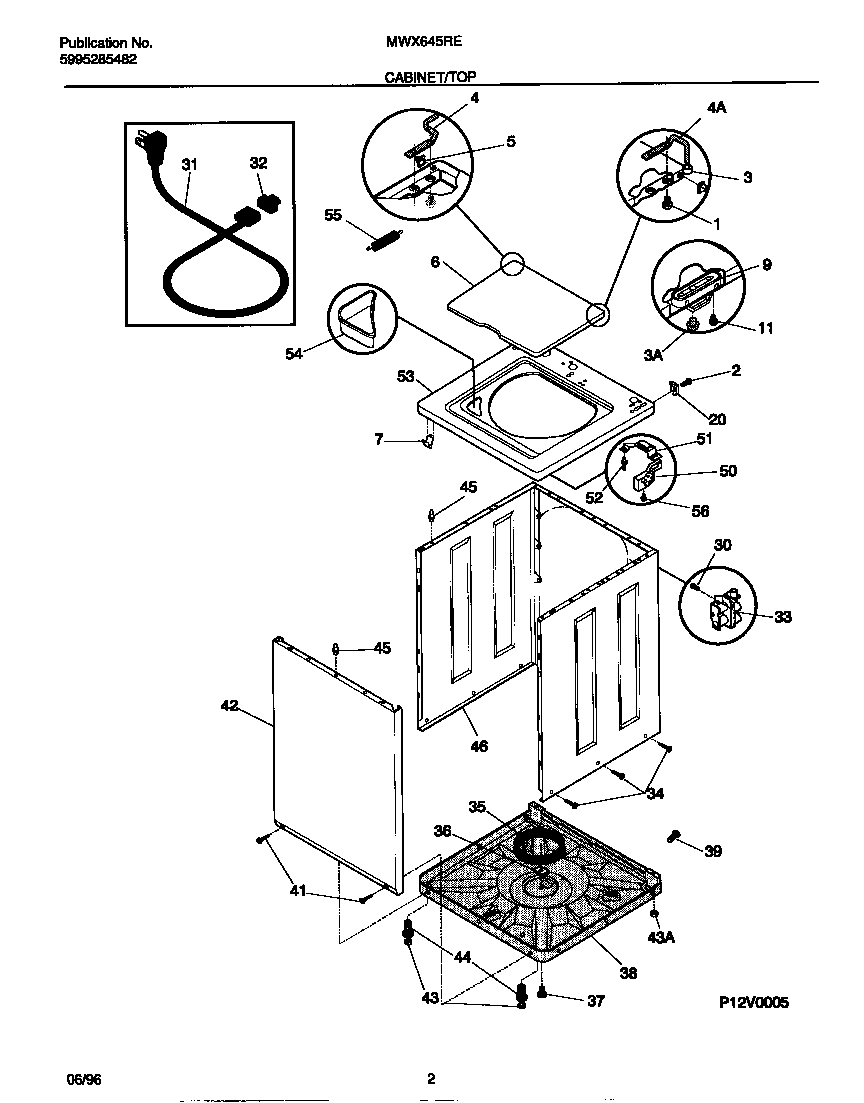 Universal/Multiflex (Frigidaire) MWX645RES0 cabinet/top diagram