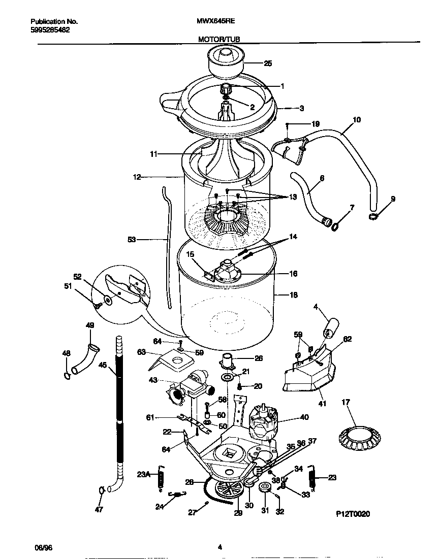 Universal/Multiflex (Frigidaire) MWX645RES0 motor/tub diagram