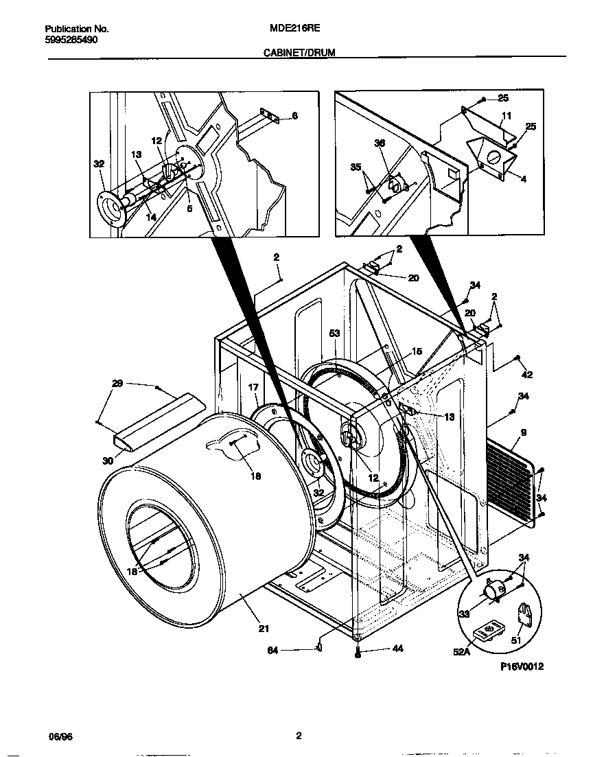 Universal/Multiflex (Frigidaire) MDE216RED0 cabinet/drum diagram