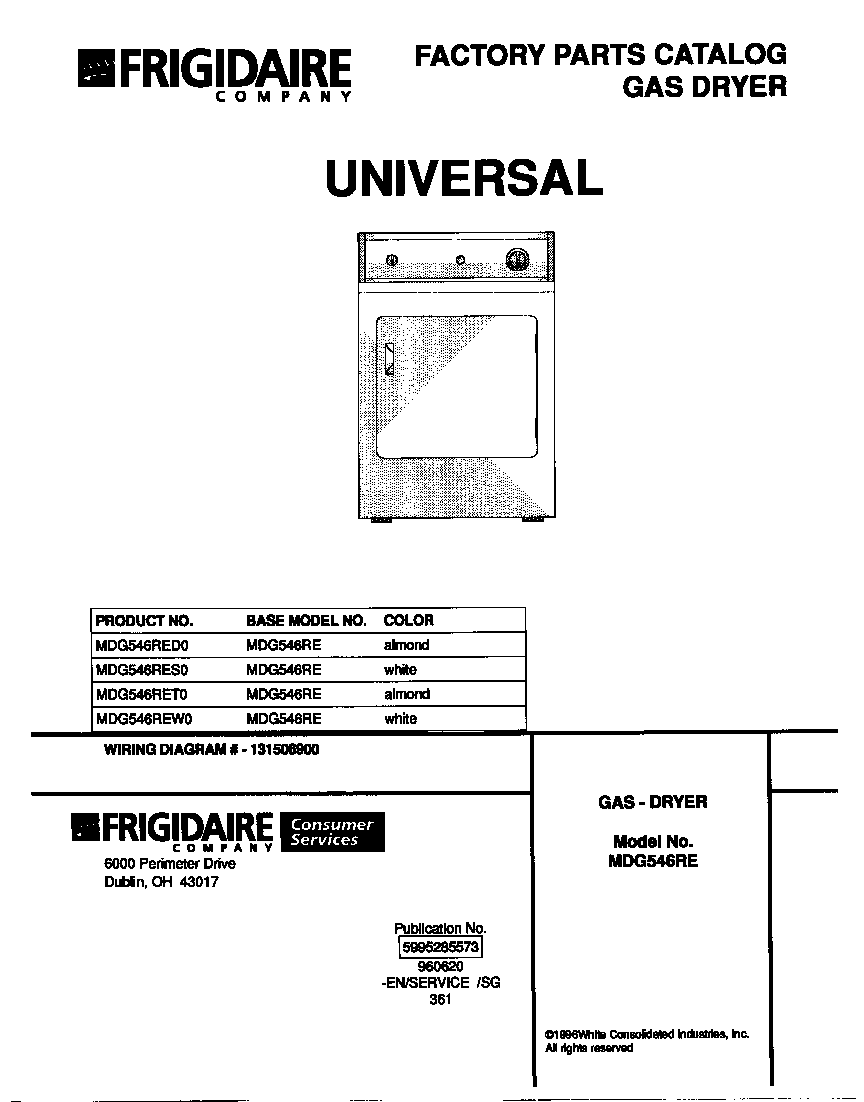 Universal/Multiflex (Frigidaire) MDG546RED0 cover diagram