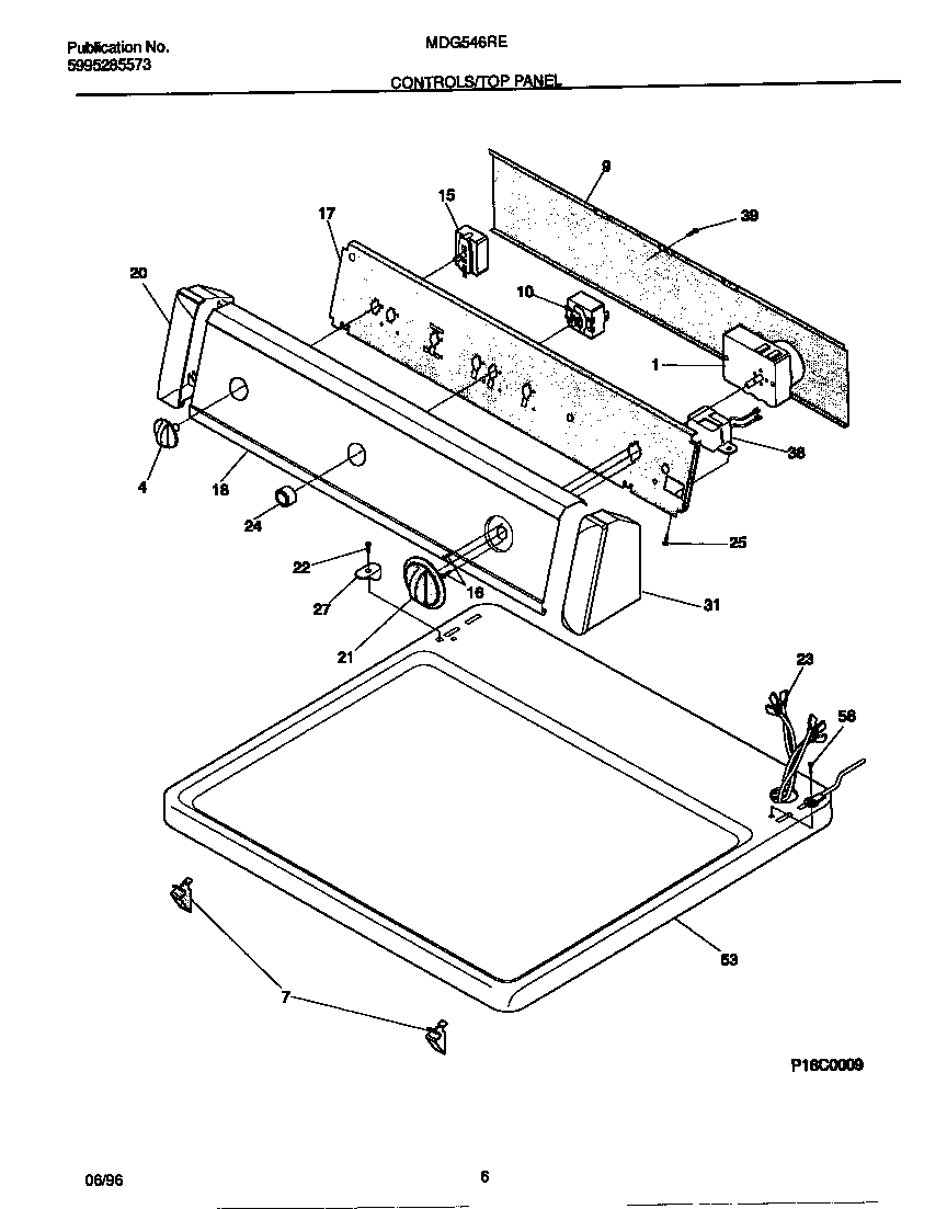 Universal/Multiflex (Frigidaire) MDG546RED0 controls/top panel diagram