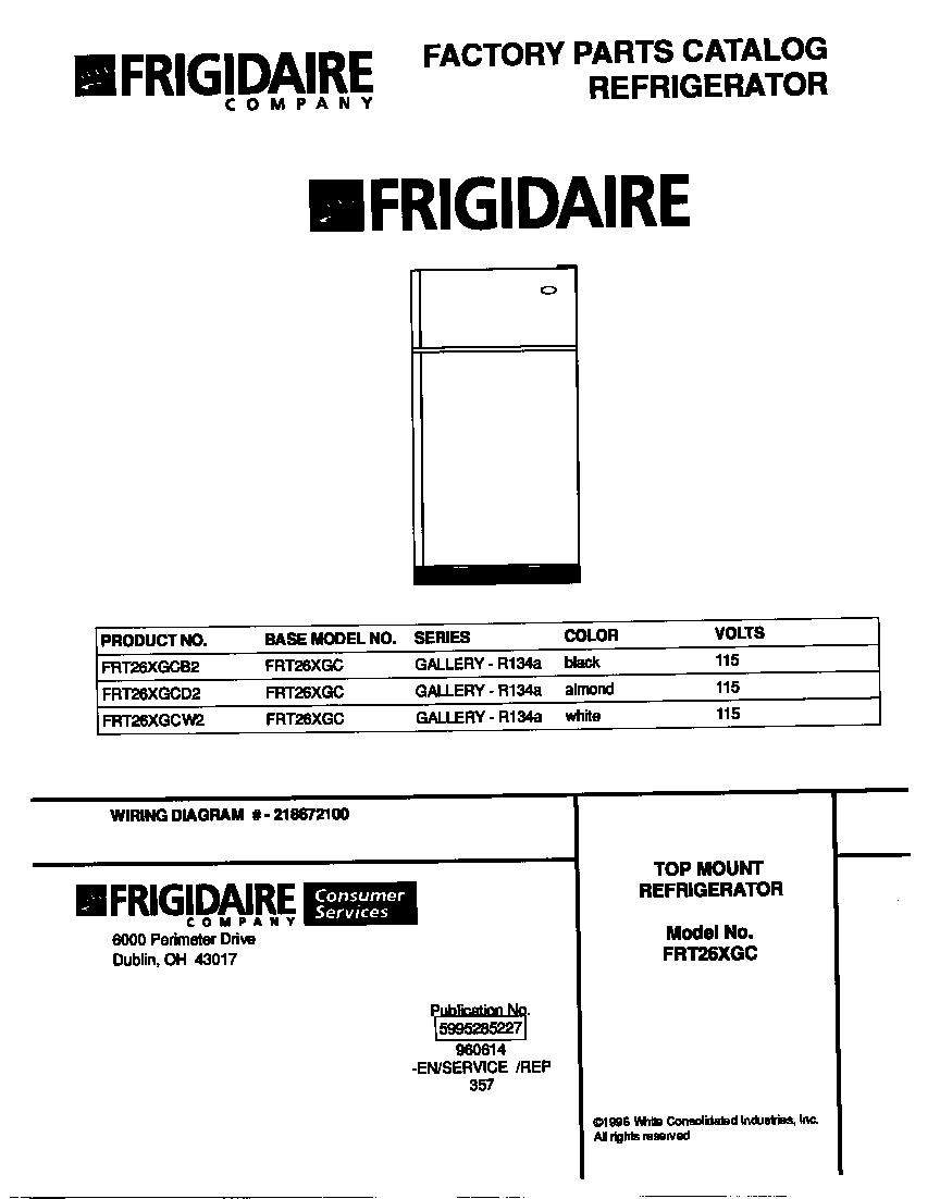 Frigidaire FRT26XGCD2 cover diagram