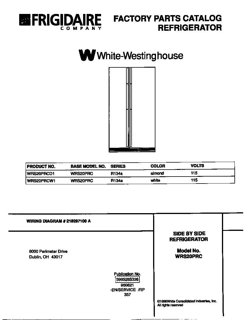 White-Westinghouse WRS20PRCD1 cover diagram