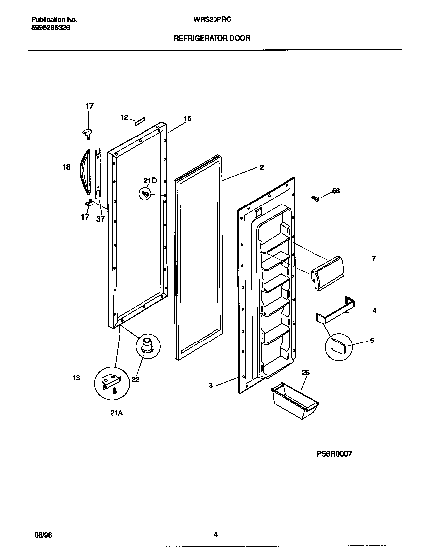 White-Westinghouse WRS20PRCD1 refrigerator door diagram